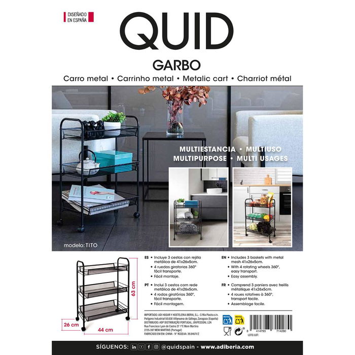 Carrito Multiusos Garbo Quid 44x26x63 cm Carrito Multiusos Garbo Quid 44x26x63 cm