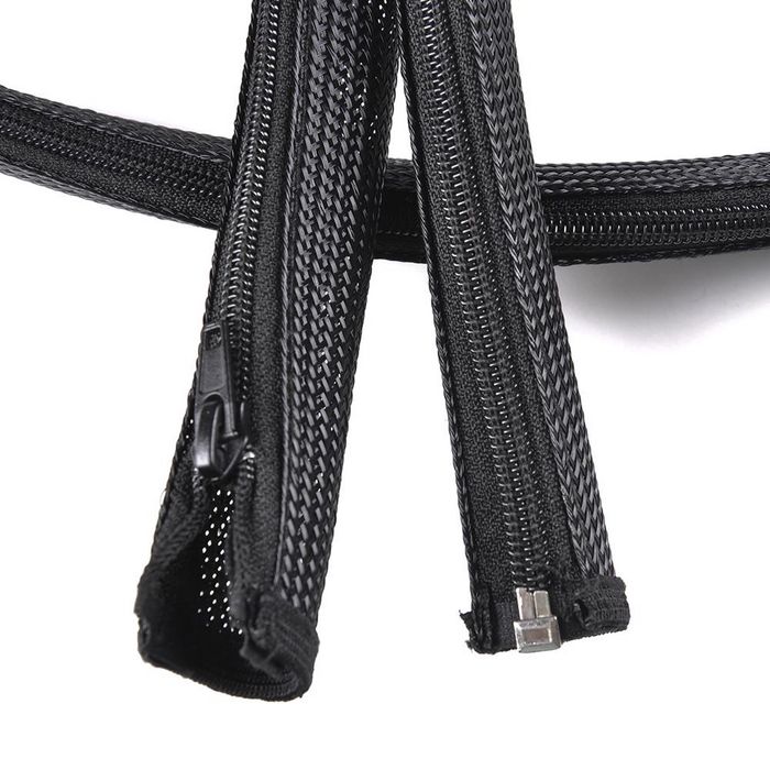 Vivolink Manga Expandible para Cables Negra con Cremallera, 12mm de Diámetro, 2.8m de Longitud, Organizador de Cables para Escritorio