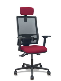 Silla de oficina Bormate con mecanismo Asincro tapizada con Tela color Granate y malla color Negro. Equipada con lumbar 1D, Brazos 2D, Cabecero 2D y Ruedas 65mm nailon