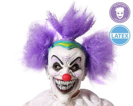 Máscara de Payaso Asesino de Halloween, Látex, Blanco con Pelo Violeta, Disfraz de Terror
