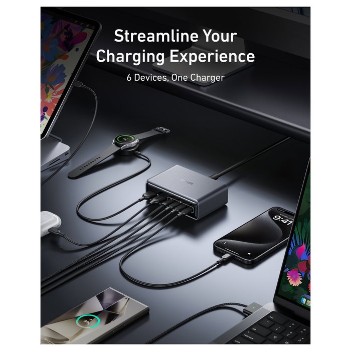 Anker Cargador de Escritorio Prime 200W GaN 4 x USB-C 2 x USB-A Negro A2683341