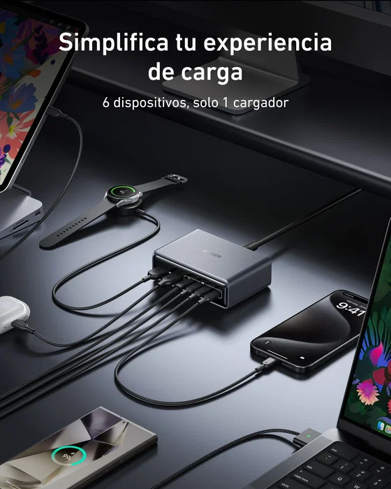Anker Anker Prime Charger 200W Desktop GaN 4 x USB-C 2 x USB-A Negro Anker Anker Prime Charger 200W Desktop GaN 4 x USB-C 2 x USB-A Negro