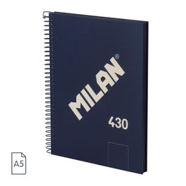 Milan Cuaderno A5 Tapa Dura Espiral 80 Hojas 95 Gr Azul Marino 57151E80B