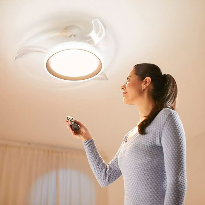 Philips Bliss - Ventilador de Techo Led Aspas Retráctiles, 3 CCT, Motor DC 28W + 35W, Blanco, Ø106 cm