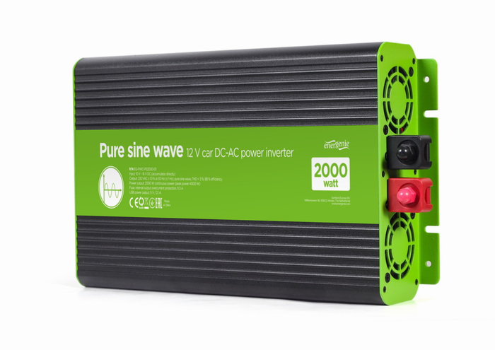 EnerGenie EG-PWC-PS2000-01 Inversor de Corriente para Coche 2000W Onda Sinusoidal Pura Negro Verde EnerGenie EG-PWC-PS2000-01 Inversor de Corriente para Coche 2000W Onda Sinusoidal Pura Negro Verde