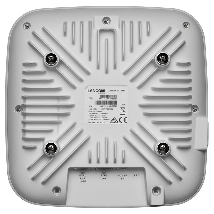LANCOM LX-7400 Punto de Acceso WiFi 6E/7 Indoor, 18000 Mbit/s, Tri-Banda (2.4/5/6 GHz), Bluetooth 5.4, PoE++, 2x GbE/10GbE, Para Techo/Pared