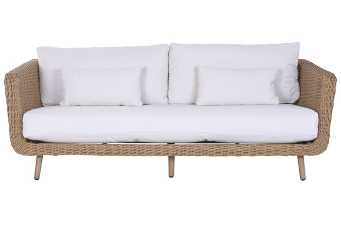 DKD Home Decor Sofá de Jardín Exterior 4 Piezas, Natural y Blanco, Ratan Sintético y Poliéster Desenfundable, 188 x 89 x 65 cm