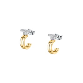 Trussardi Pendientes T-LOGO EARR SS YG CRYSTAL WHITE Dorado