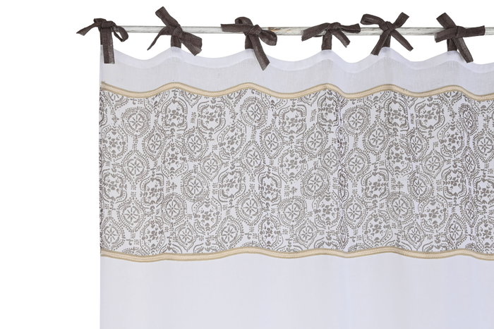 DKD Home Decor Nature23 Cortina Cottage Blanco Marron 260 x 260 x 140 cm (2 Unidades) Algodon Polyester