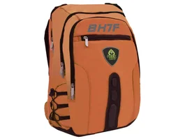 KeepOut BK7F Mochila Gaming para Portátil hasta 17 Pulgadas, Múltiples Compartimentos Acolchados, Naranja y Negro, Nylon e Imitación Piel