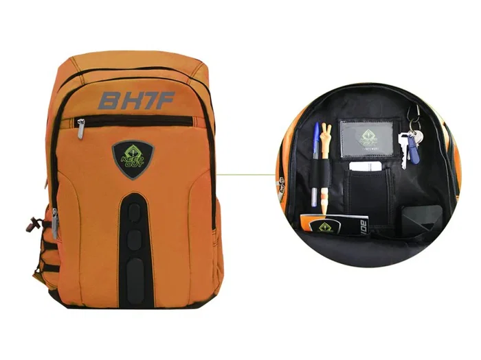 KeepOut BK7F Mochila Gaming para Portátil hasta 17 Pulgadas, Múltiples Compartimentos Acolchados, Naranja y Negro, Nylon e Imitación Piel