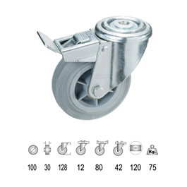 WOLFPACK LINEA PROFESIONAL Rueda Industrial de Goma Gris con Freno de 100 mm