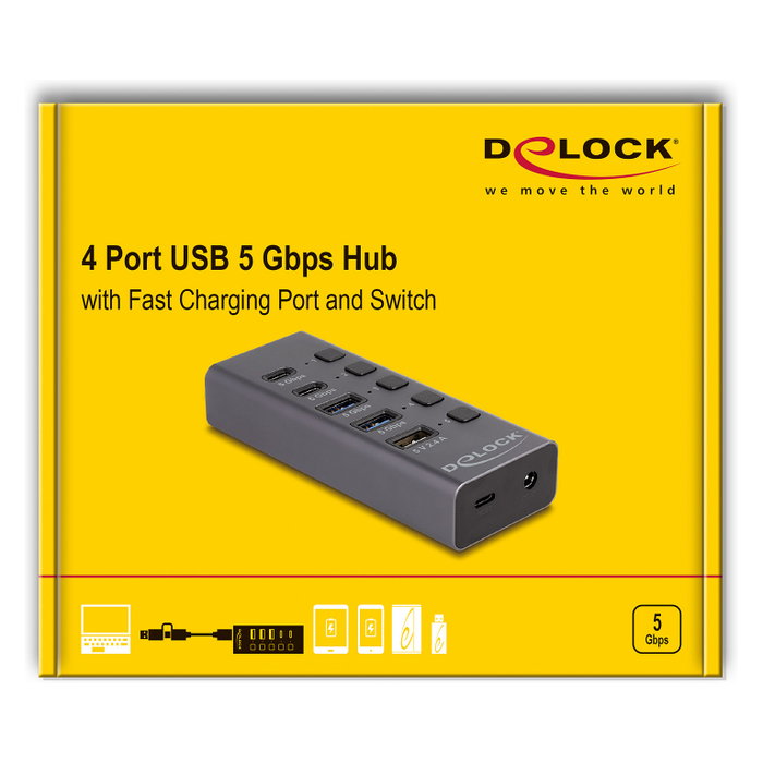 DeLOCK Hub USB 64248 de 7 puertos con USB 3.2 Gen 1 y carcasa de metal DeLOCK Hub USB 64248 de 7 puertos con USB 3.2 Gen 1 y carcasa de metal