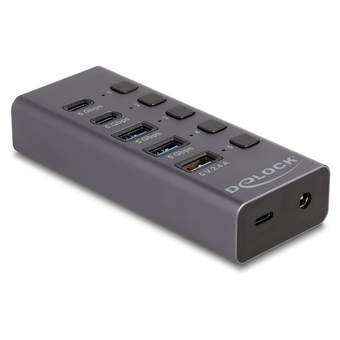 DeLOCK Hub USB 64248 de 7 puertos con USB 3.2 Gen 1 y carcasa de metal DeLOCK Hub USB 64248 de 7 puertos con USB 3.2 Gen 1 y carcasa de metal