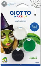 Giotto F476100 Pintura para Cara y Cuerpo, Kit Maquillaje Bruja Niños, 3 Colores Líquido, Dermatológicamente Testado