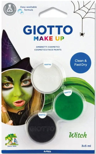 Giotto F476100 Pintura para Cara y Cuerpo, Kit Maquillaje Bruja Niños, 3 Colores Líquido, Dermatológicamente Testado