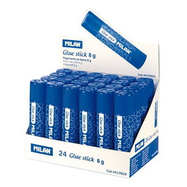 Milan Pegamento Barra 8 gr, Pegamento Multiusos Escolar, Caja Expositora con 24 Unidades