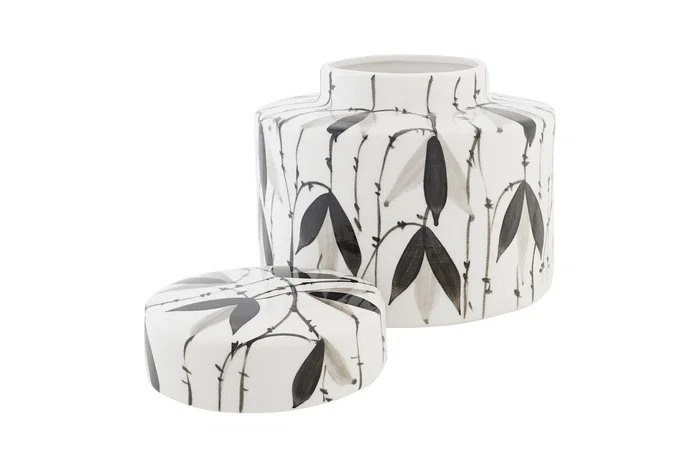 DKD Home Decor Tibor de Porcelana con Hojas Blanco