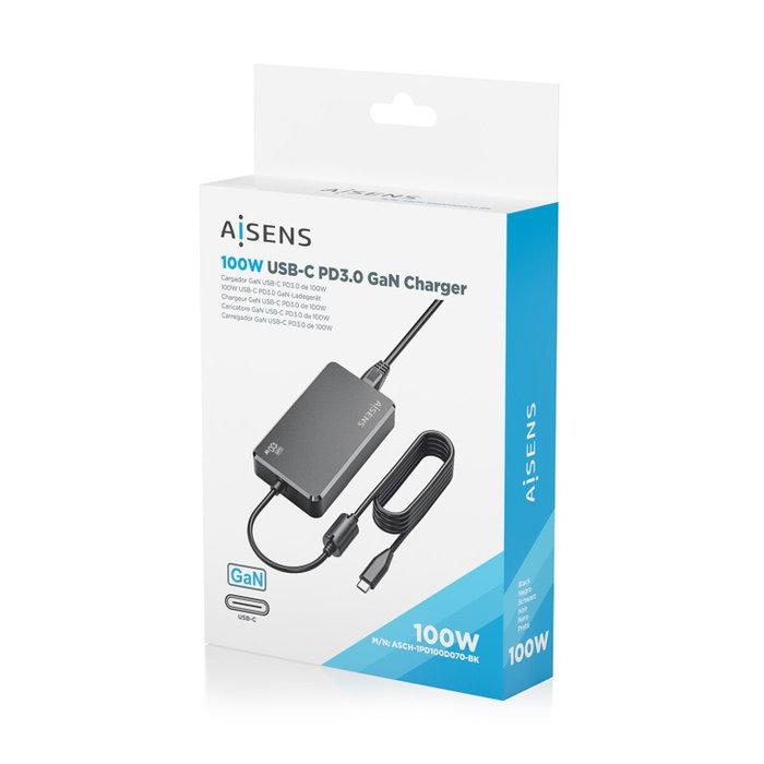 AISENS Cargador de Sobremesa GaN 100W PD3.0 USB-C Negro ASCH-1PD100D070-BK AISENS Cargador de Sobremesa GaN 100W PD3.0 USB-C Negro ASCH-1PD100D070-BK