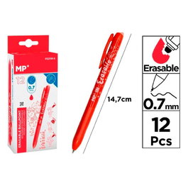 MP Bolígrafo borrable rojo con punta de 0,7 mm, 12 unidades