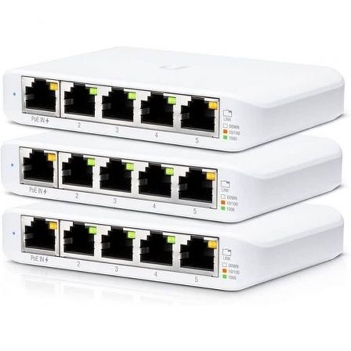 Ubiquiti UniFi Switch Flex Mini 5 Puertos Gigabit Ethernet PoE (Pack de 3) Ubiquiti UniFi Switch Flex Mini 5 Puertos Gigabit Ethernet PoE (Pack de 3)
