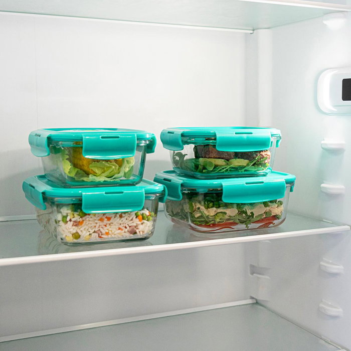 Recipiente Cuadrado Hermético Vidrio Turquesa Luminarc 76 cL