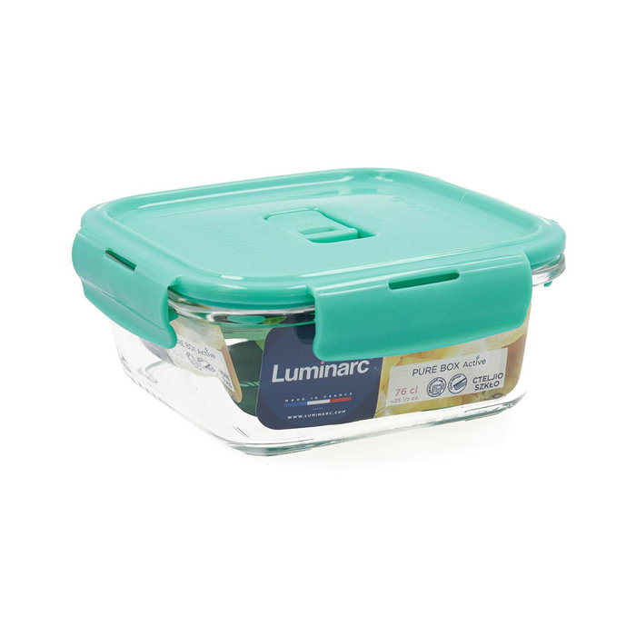 Recipiente Cuadrado Hermético Vidrio Turquesa Luminarc 76 cL