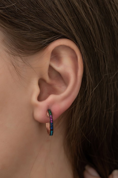 Heliophilia Silver TRDYL992 Pendientes de Plata de Ley 925 con Oro Rosa, Fucsia, Azul Marino y Verde