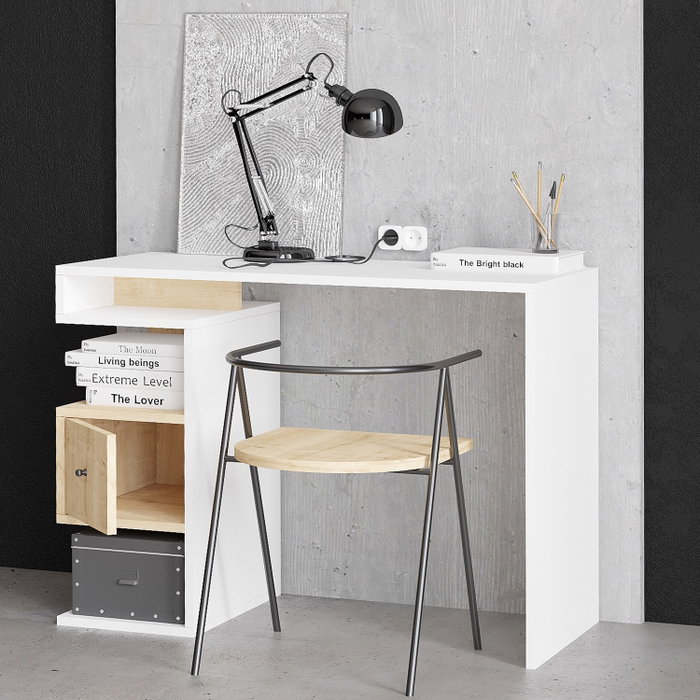 Hanah Home Escritorio Tempus Dec0140 Mesa de Estudio Aglomerado Melamina Blanco y Roble 100x45x74 cm Hanah Home Escritorio Tempus Dec0140 Mesa de Estudio Aglomerado Melamina Blanco y Roble 100x45x74 cm