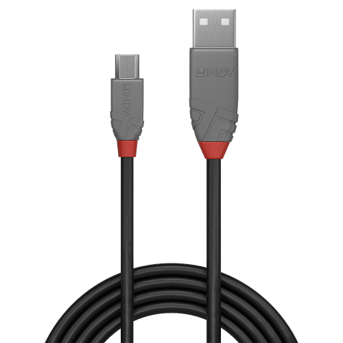 Lindy Cable USB 2.0 Anthra Line de 3m, USB A a Micro-B, Negro/Gris