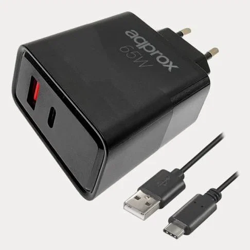 Cargador de pared approx appusbwall65w 1xusb-c pd 1xusb-a 65w cable usb-a a usb-c incluido Cargador de pared approx appusbwall65w 1xusb-c pd 1xusb-a 65w cable usb-a a usb-c incluido