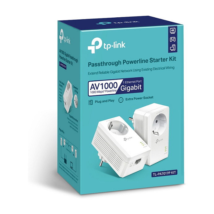 TP-Link TL-PA7017P KIT Adaptador Powerline AV1000 Gigabit con Enchufe Integrado, Pack de 2