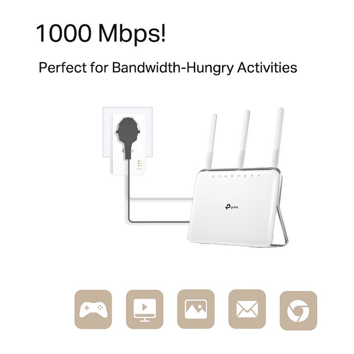 TP-Link TL-PA7017P KIT Adaptador Powerline AV1000 Gigabit con Enchufe Integrado, Pack de 2