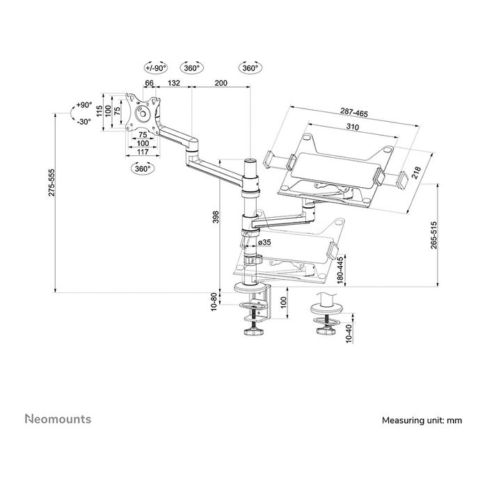 Newstar DS20-425BL2 - Neomounts Tischhalterung para Monitor 17-27 Pulgadas y Laptop 11.6-17.3 Pulgadas, Soporte de Escritorio, Negro