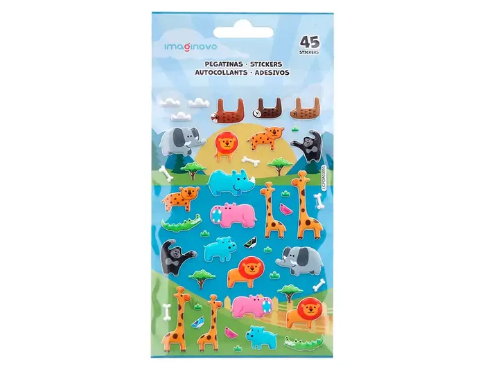 Imaginovo Pegatinas Cute Animales Safari con Relieve 190x105 mm