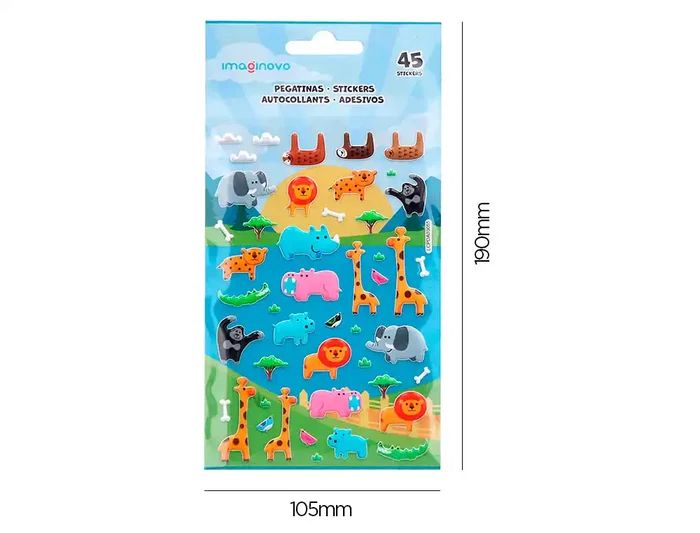 Imaginovo Pegatinas Cute Animales Safari con Relieve 190x105 mm