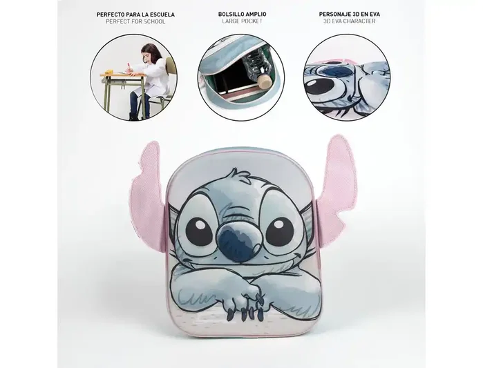 Cerdá Mochila Infantil 3D Aplicaciones Stitch Azul Claro