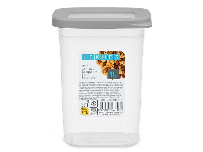 Leknes Bote Cuadrado Tapa Gris 1L 10.8x14.2x10.8 cm (Set de 24)