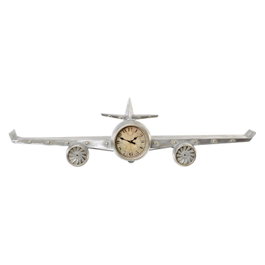 DKD Home Decor Reloj de Pared con Estantería Diseño de Avión Plateado