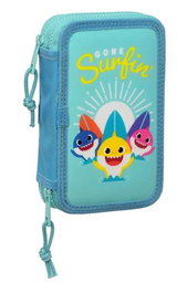 Plumier Doble Baby Shark Surfing Azul Blanco 12.5 x 19.5 x 4 cm (28 piezas)