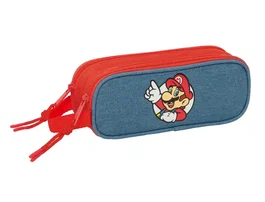 Safta Estuche Portatodo Doble Compartimentos con Cremallera Colección Super Mario - 80x210x60 mm