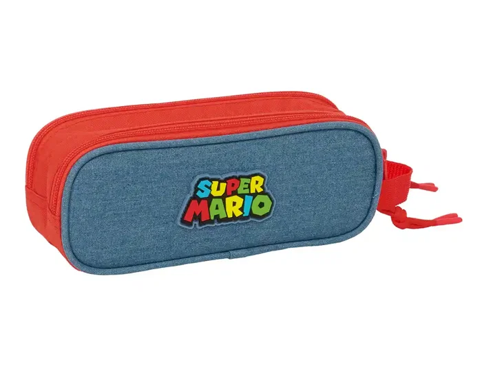 Safta Estuche Portatodo Doble Compartimentos con Cremallera Colección Super Mario - 80x210x60 mm