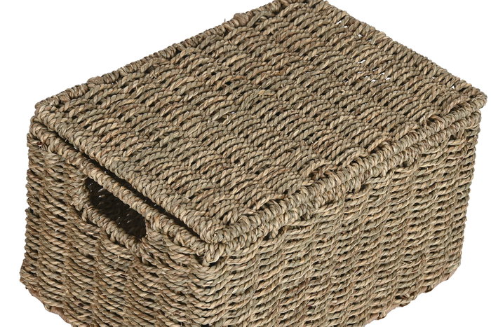 DKD Home Decor Set de 3 Cestas tipo Baúl de Fibra y Metal Natural DKD Home Decor Set de 3 Cestas tipo Baúl de Fibra y Metal Natural