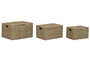 DKD Home Decor Set de 3 Cestas tipo Baúl de Fibra y Metal Natural