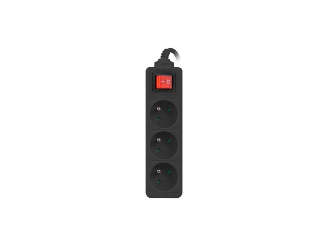 Lanberg Regleta de extensión 3x PL con interruptor, 3m, negro