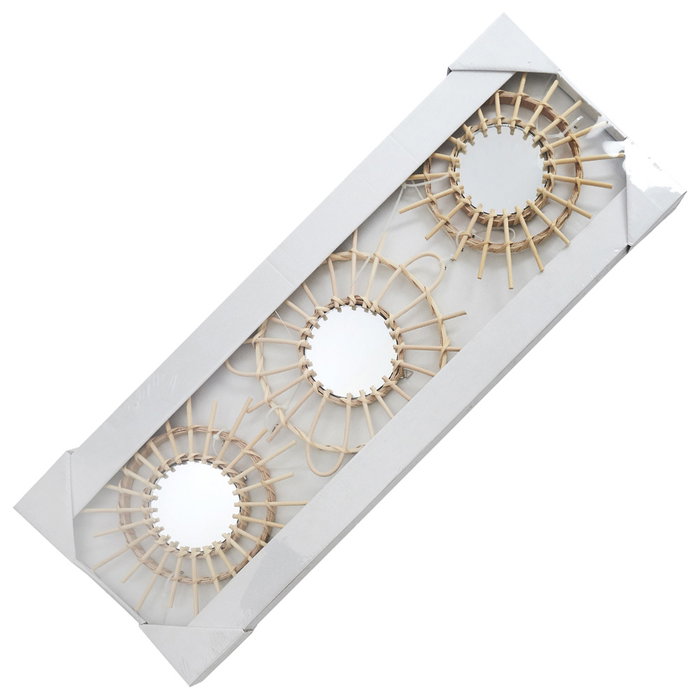 Home Deco Factory Conjunto de 3 Espejos de Ratán Modelo Flor y Sol