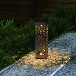 Lumisky LUM3760093549011 - Juego de 3 Luces Solares de Jardín, LED Blanco Cálido, Acero Inoxidable ORGANIC INOX, Altura 31 cm