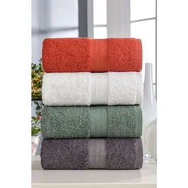 Juego de 4 Toallas de Mano - 50 x 85 cm - Blanco, Verde, Antracita, Naranja
