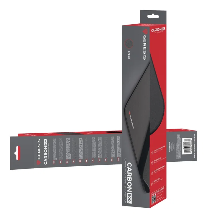 Genesis Carbon 500 L Alfombrilla de Ratón Gaming Tela Speed, Negro, Impermeable, Base Antideslizante, 400x330mm, modelo LOGO