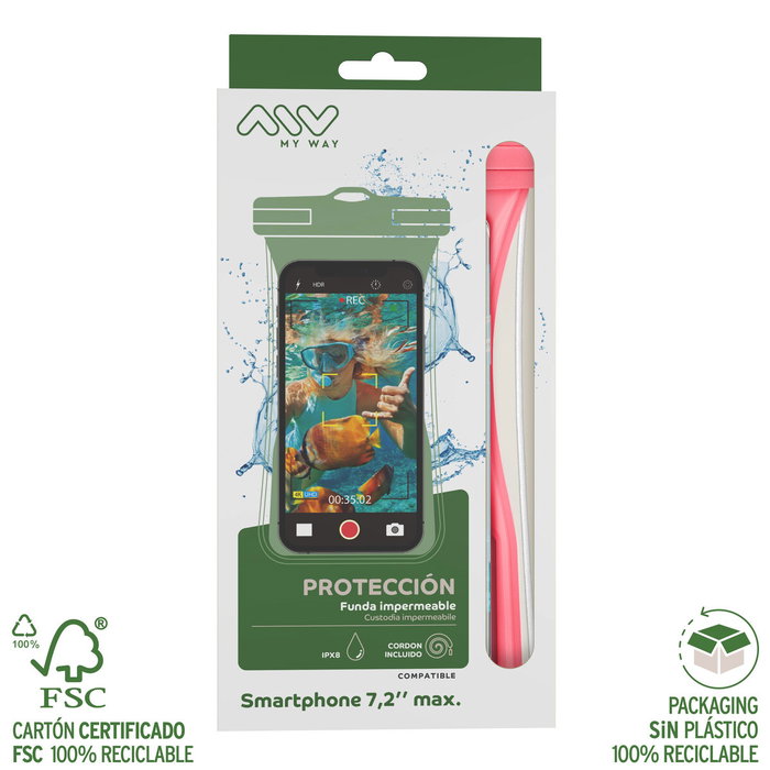 myway funda acuática universal Floating IPx8 hasta 7,2" rosa
